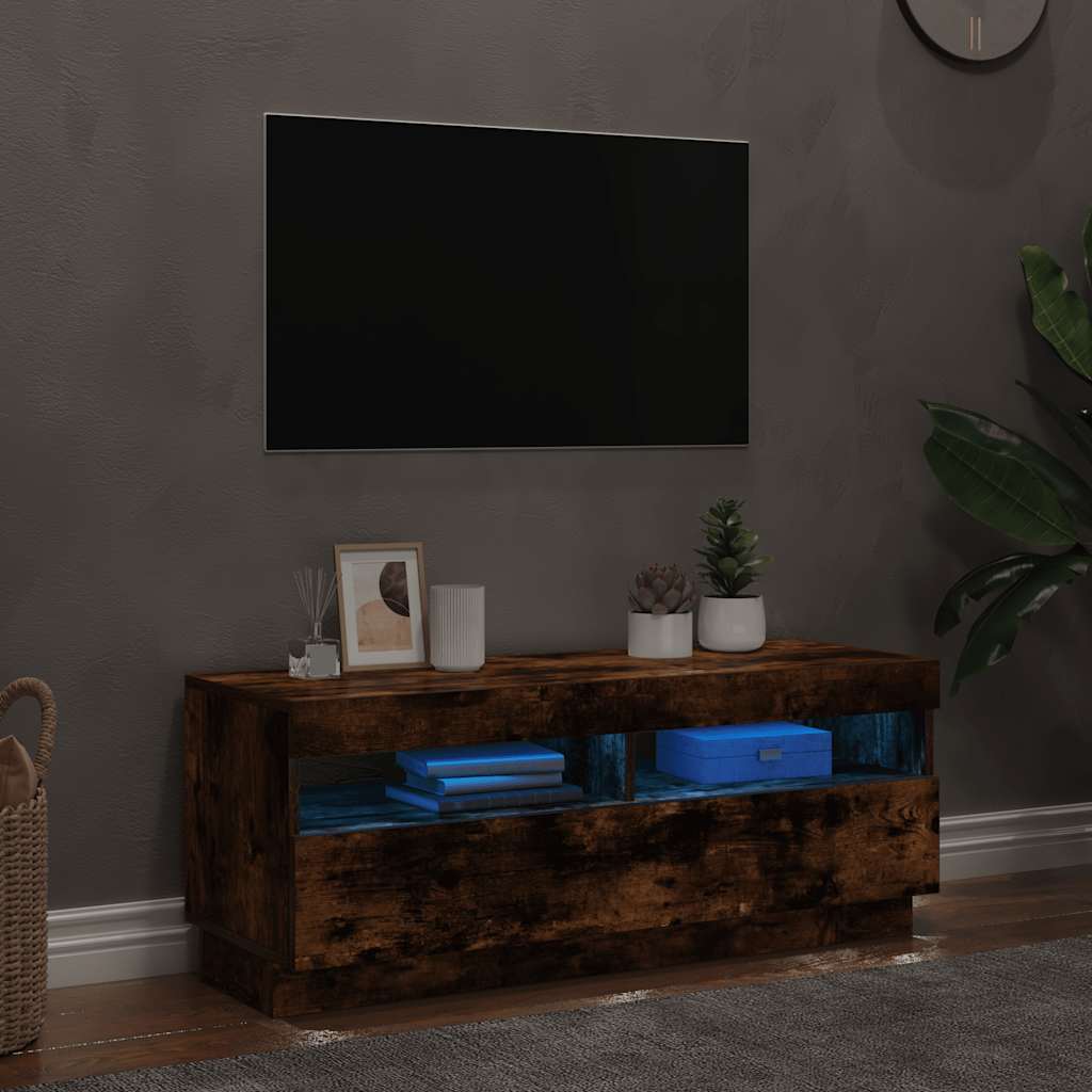 vidaXL Szafka pod TV z oświetleniem LED, przydymiony dąb, 100x35x40 cm