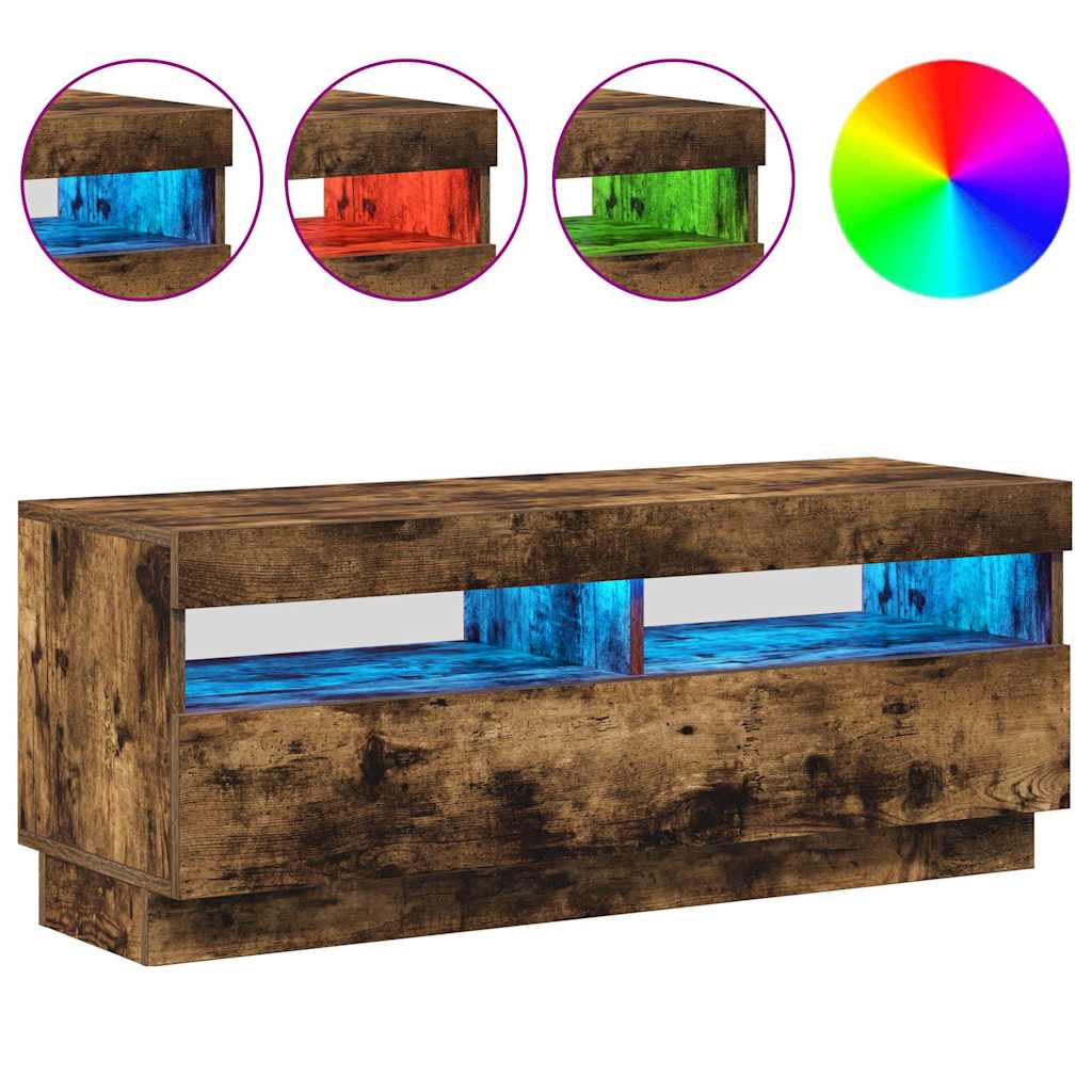 vidaXL Szafka pod TV z oświetleniem LED, przydymiony dąb, 100x35x40 cm
