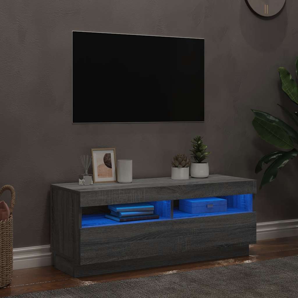 vidaXL Szafka pod TV z oświetleniem LED szary dąb sonoma, 100x35x40 cm
