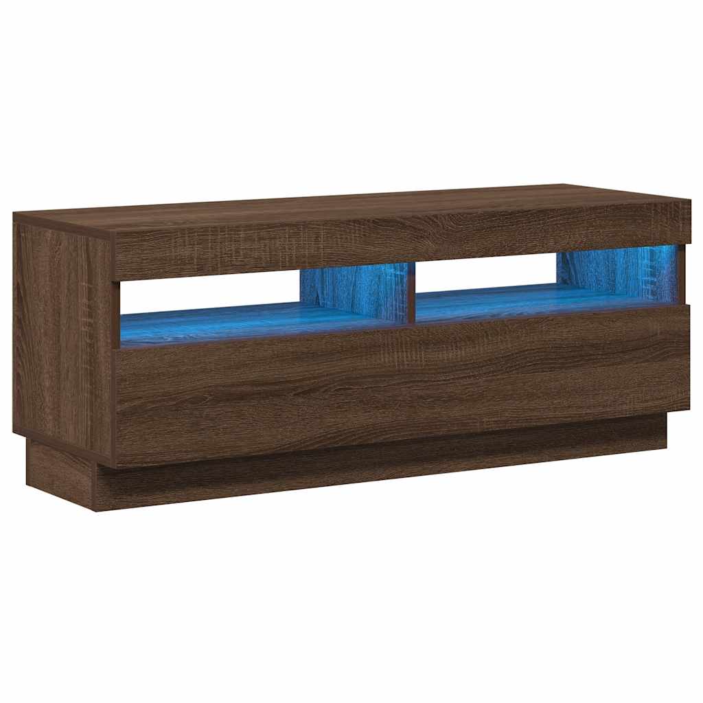 vidaXL Szafka pod TV z oświetleniem LED, brązowy dąb, 100x35x40 cm