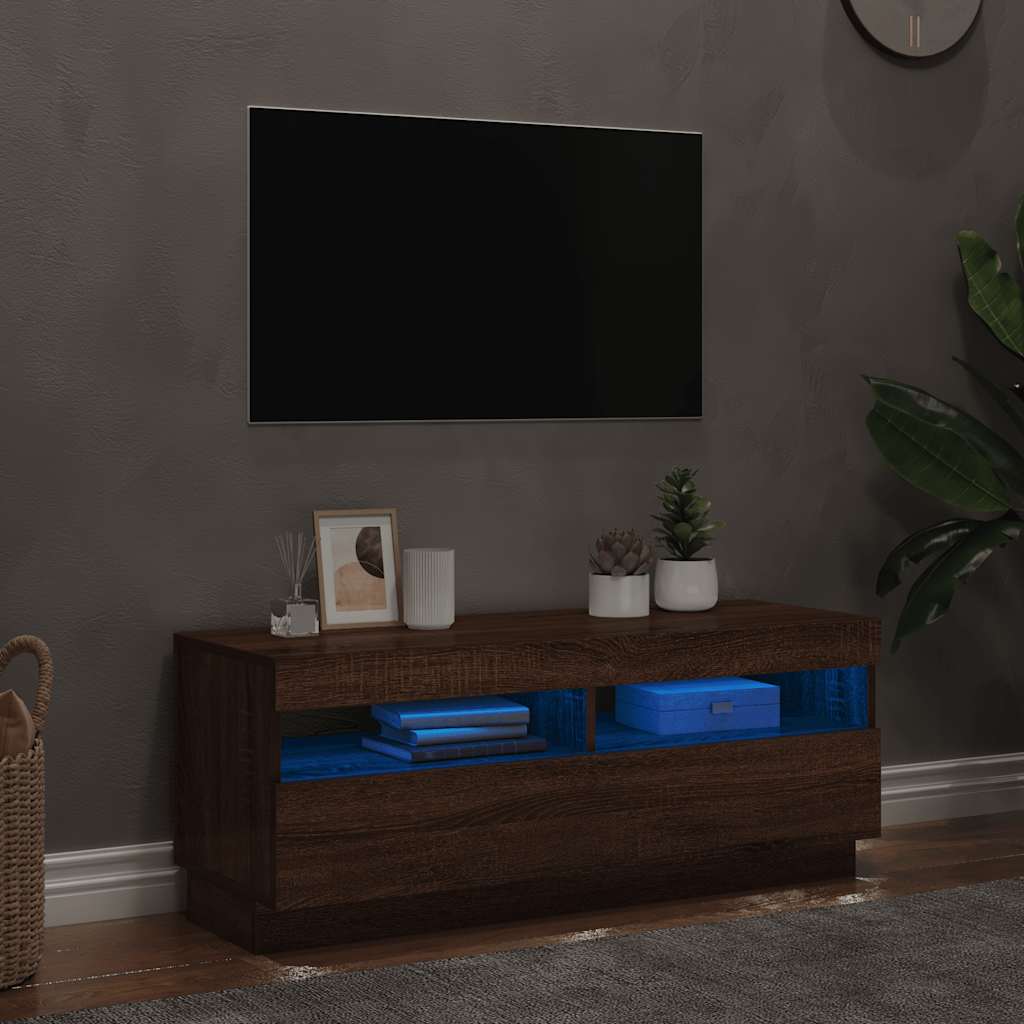 vidaXL Szafka pod TV z oświetleniem LED, brązowy dąb, 100x35x40 cm