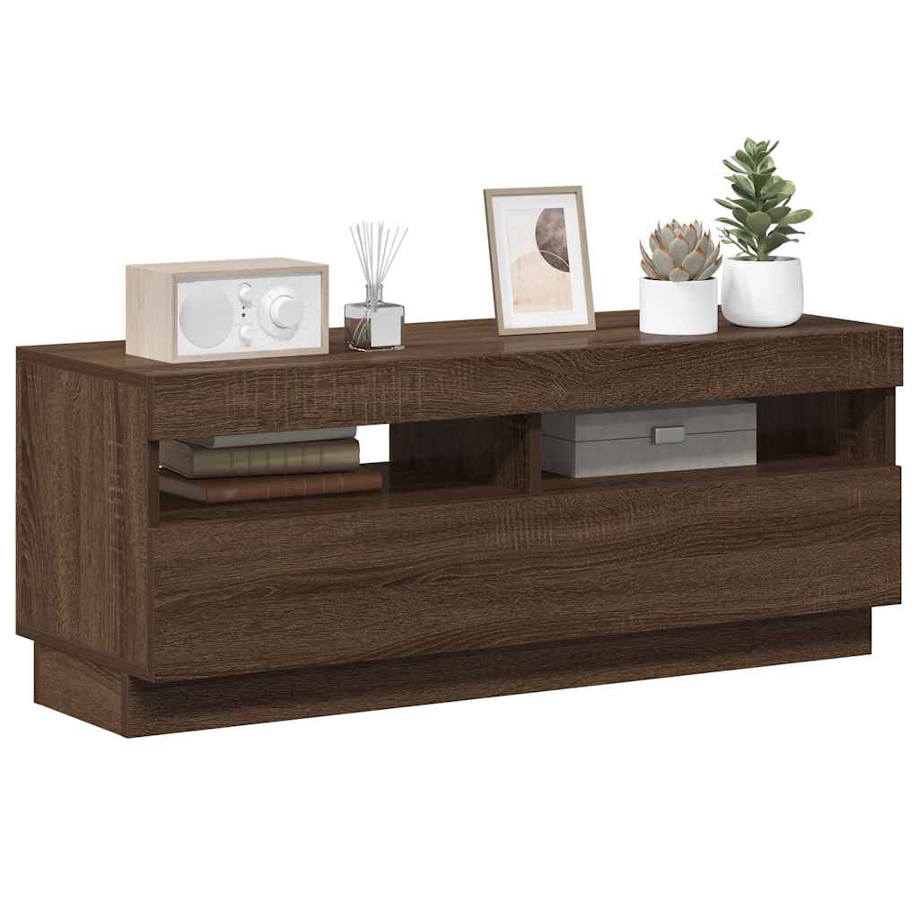 vidaXL Szafka pod TV z oświetleniem LED, brązowy dąb, 100x35x40 cm