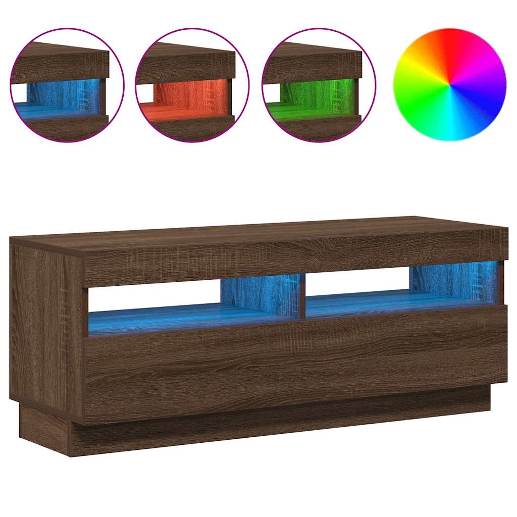 vidaXL Szafka pod TV z oświetleniem LED, brązowy dąb, 100x35x40 cm