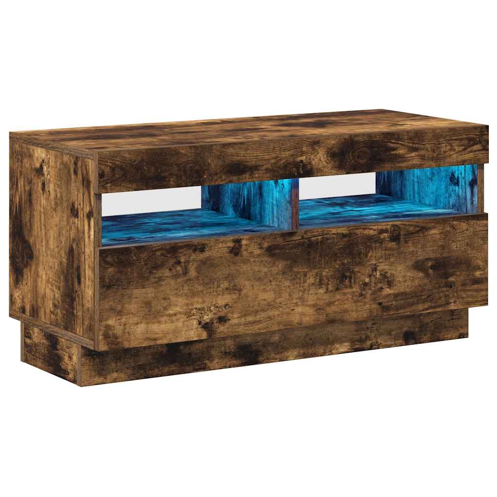 vidaXL Szafka pod TV z oświetleniem LED, przydymiony dąb, 80x35x40 cm