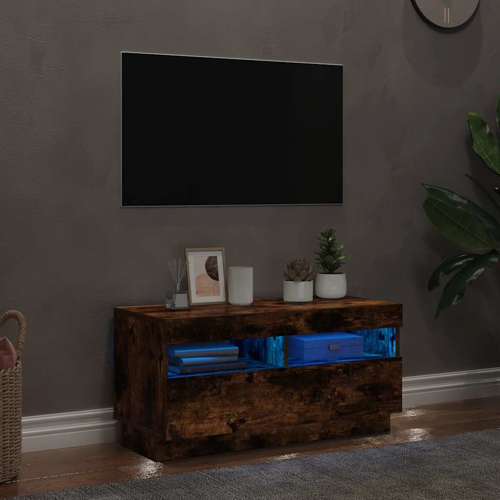 vidaXL Szafka pod TV z oświetleniem LED, przydymiony dąb, 80x35x40 cm