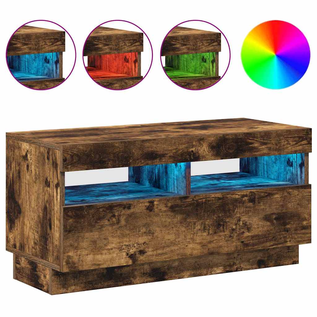 vidaXL Szafka pod TV z oświetleniem LED, przydymiony dąb, 80x35x40 cm