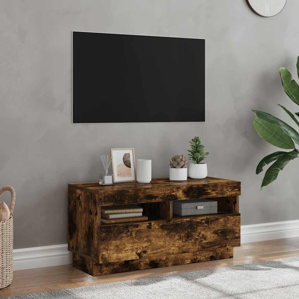 vidaXL Szafka pod TV z oświetleniem LED, przydymiony dąb, 80x35x40 cm