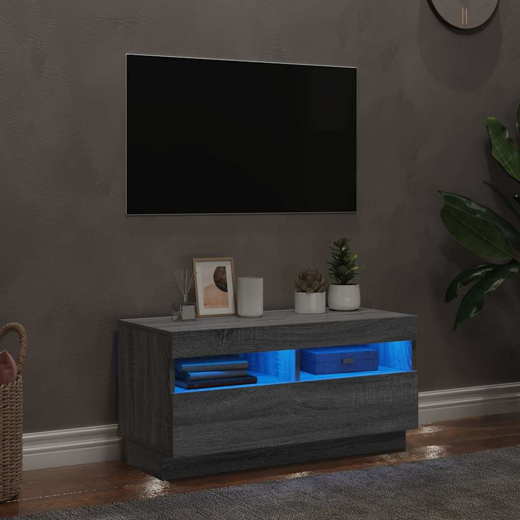 vidaXL Szafka pod TV z oświetleniem LED, szary dąb sonoma, 80x35x40 cm