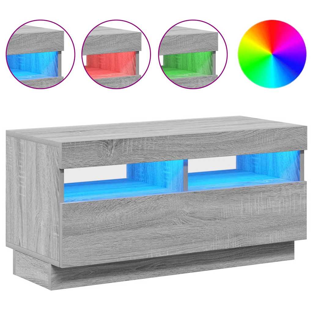 vidaXL Szafka pod TV z oświetleniem LED, szary dąb sonoma, 80x35x40 cm