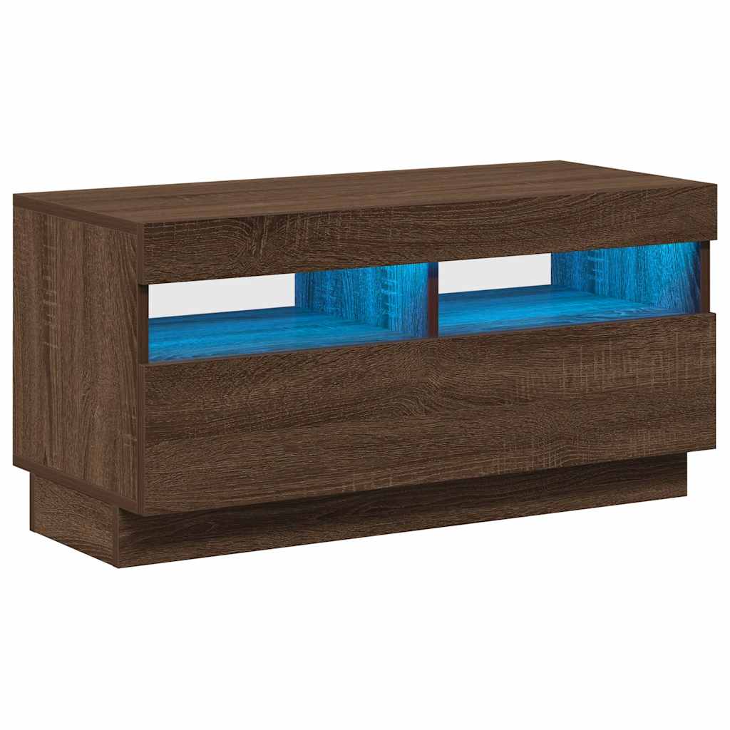vidaXL Szafka pod TV z oświetleniem LED, brązowy dąb, 80x35x40 cm