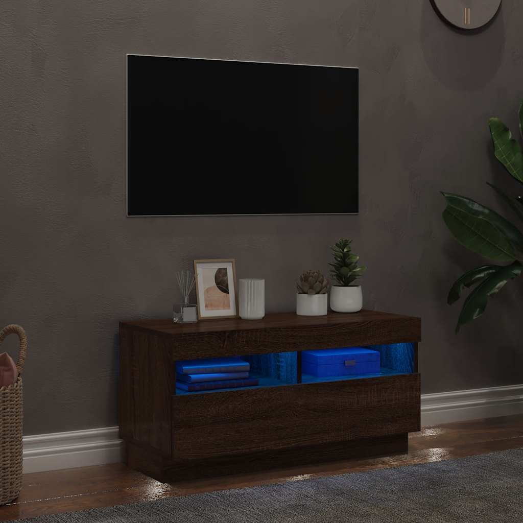 vidaXL Szafka pod TV z oświetleniem LED, brązowy dąb, 80x35x40 cm