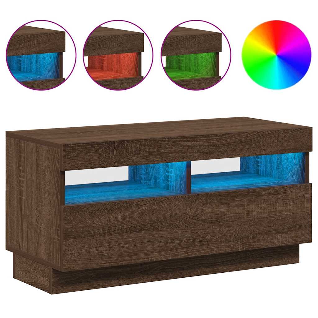 vidaXL Szafka pod TV z oświetleniem LED, brązowy dąb, 80x35x40 cm