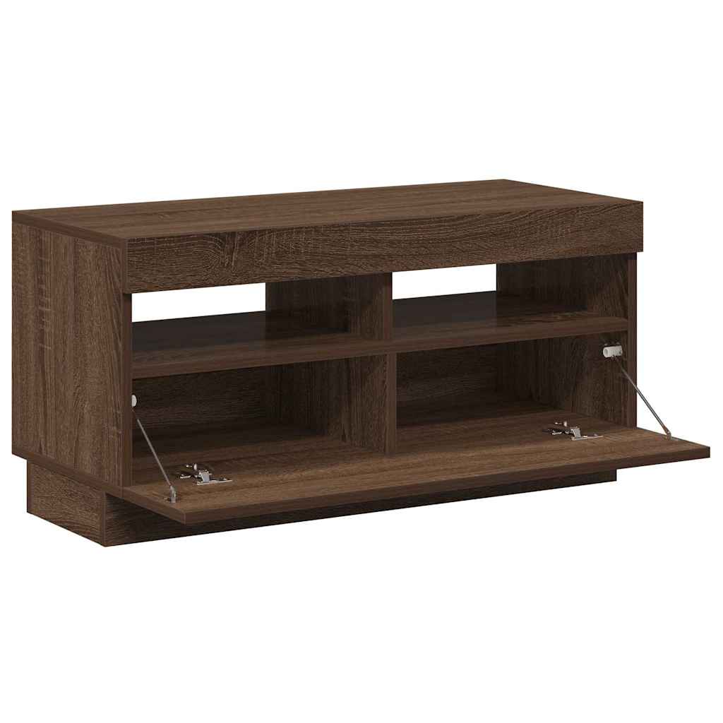 vidaXL Szafka pod TV z oświetleniem LED, brązowy dąb, 80x35x40 cm