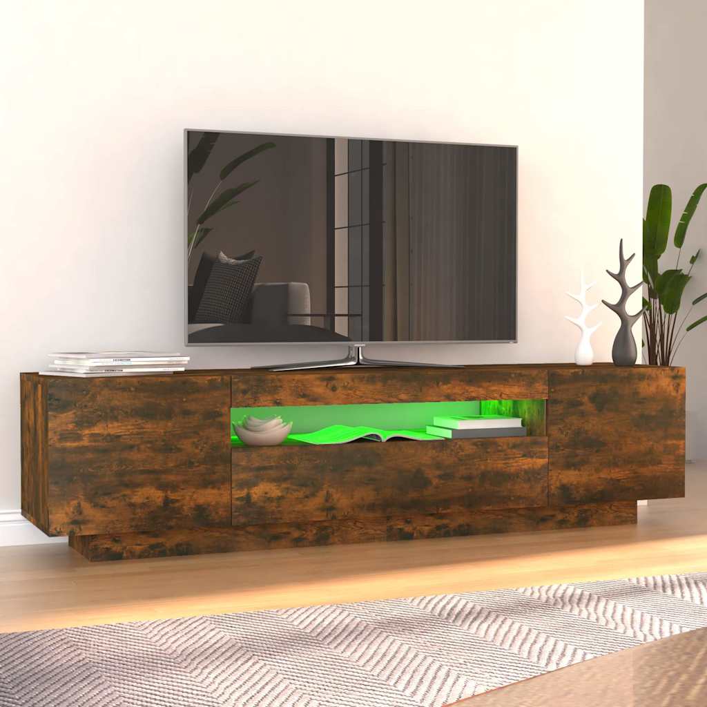 vidaXL Szafka pod TV z oświetleniem LED, przydymiony dąb, 160x35x40 cm