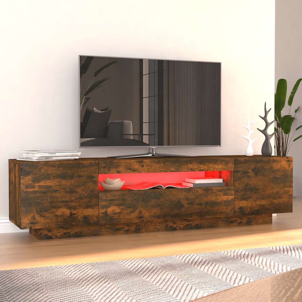 vidaXL Szafka pod TV z oświetleniem LED, przydymiony dąb, 160x35x40 cm