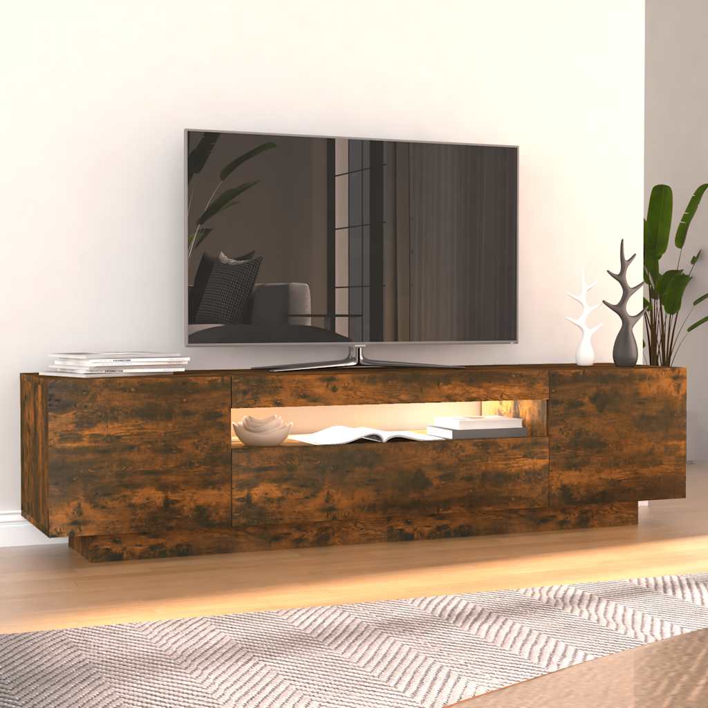 vidaXL Szafka pod TV z oświetleniem LED, przydymiony dąb, 160x35x40 cm