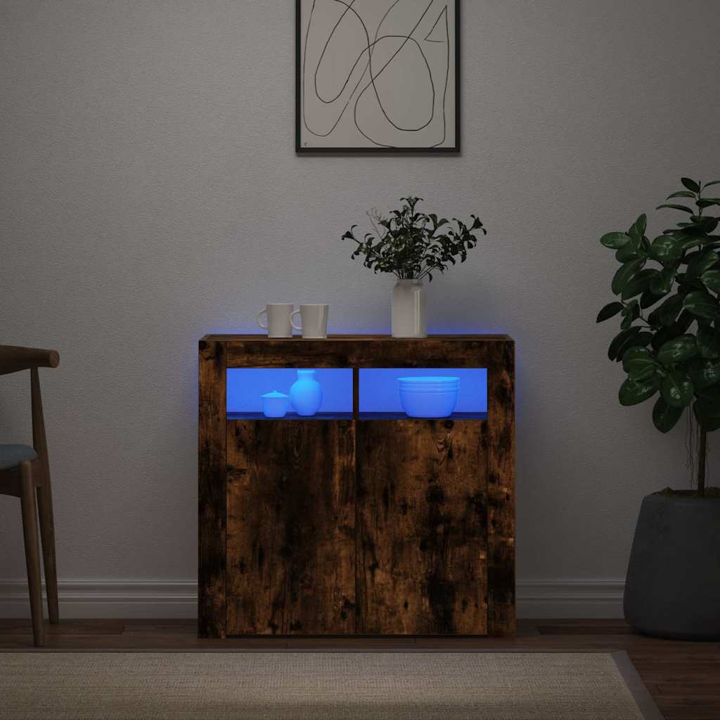 vidaXL Szafka z oświetleniem LED, przydymiony dąb, 80x35x75 cm