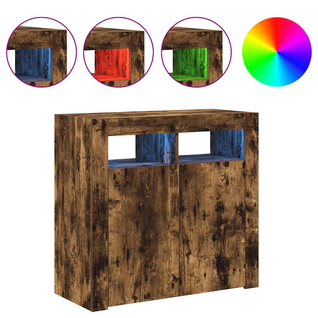 vidaXL Szafka z oświetleniem LED, przydymiony dąb, 80x35x75 cm