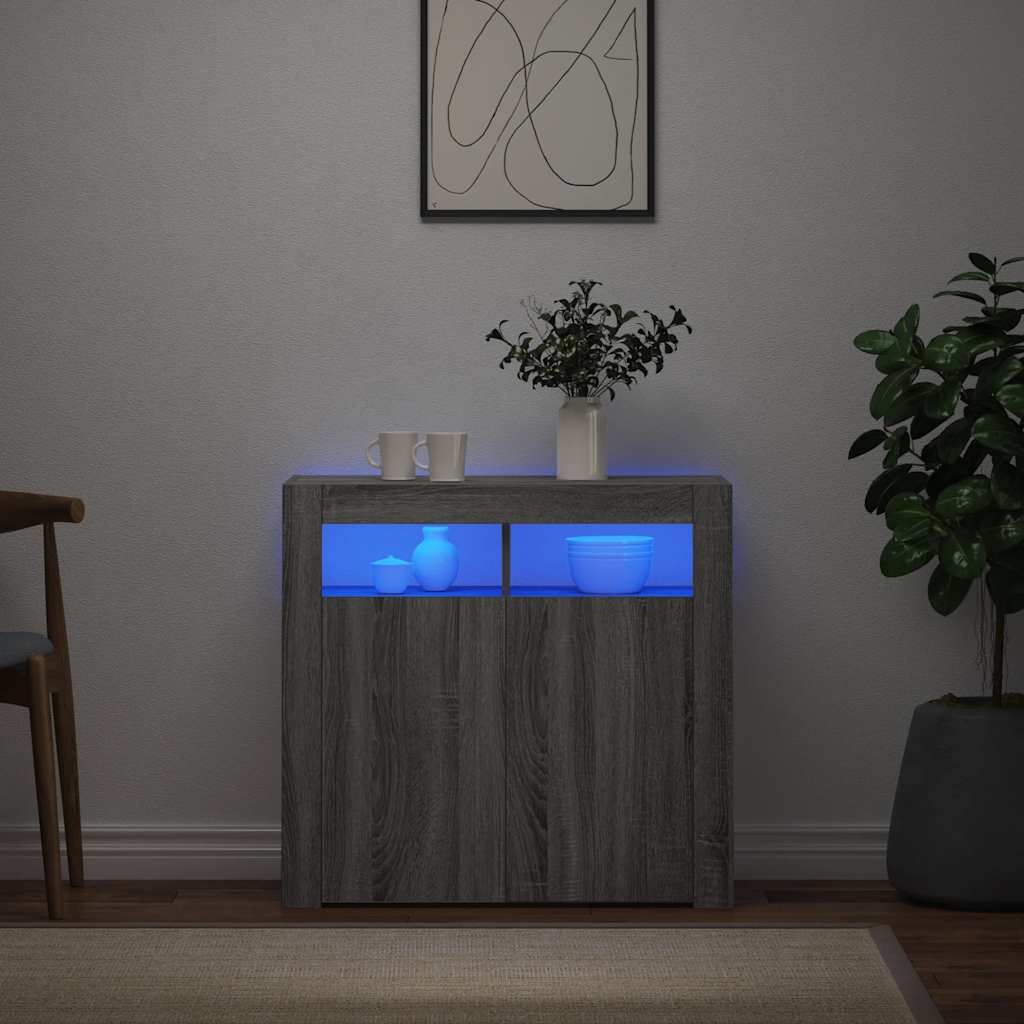 vidaXL Szafka z oświetleniem LED, szary dąb sonoma, 80x35x75 cm