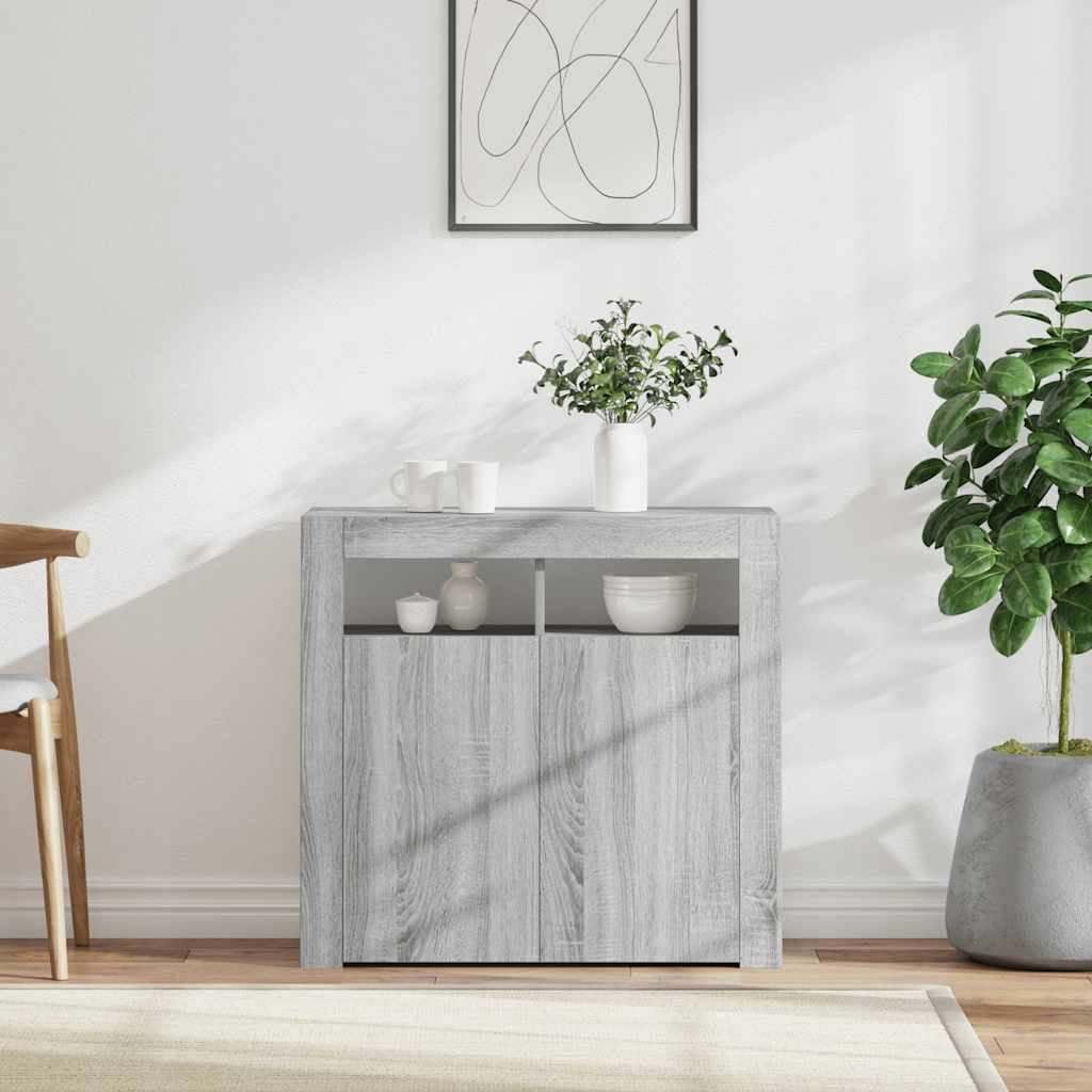 vidaXL Szafka z oświetleniem LED, szary dąb sonoma, 80x35x75 cm