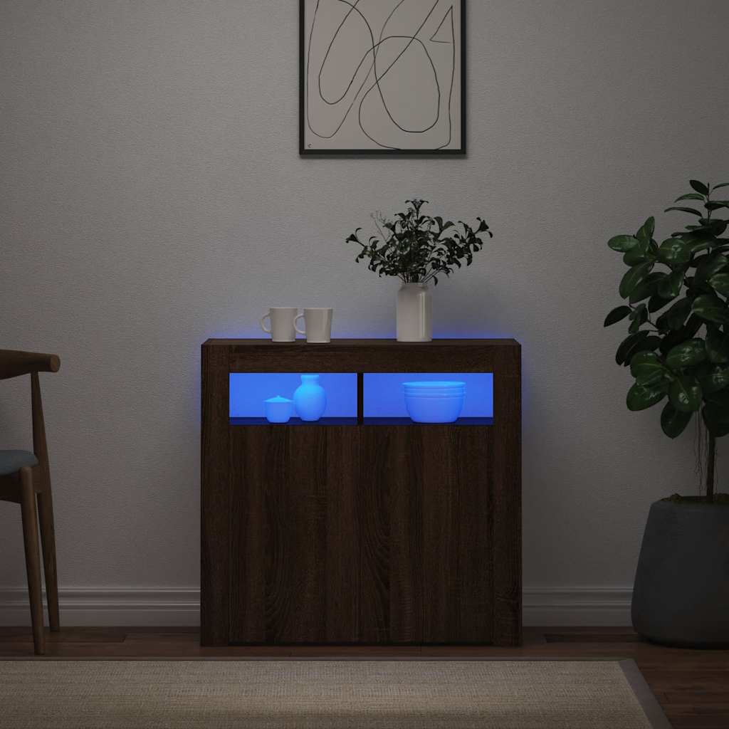 vidaXL Szafka z oświetleniem LED, brązowy dąb, 80x35x75 cm