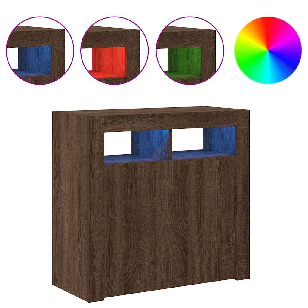 vidaXL Szafka z oświetleniem LED, brązowy dąb, 80x35x75 cm