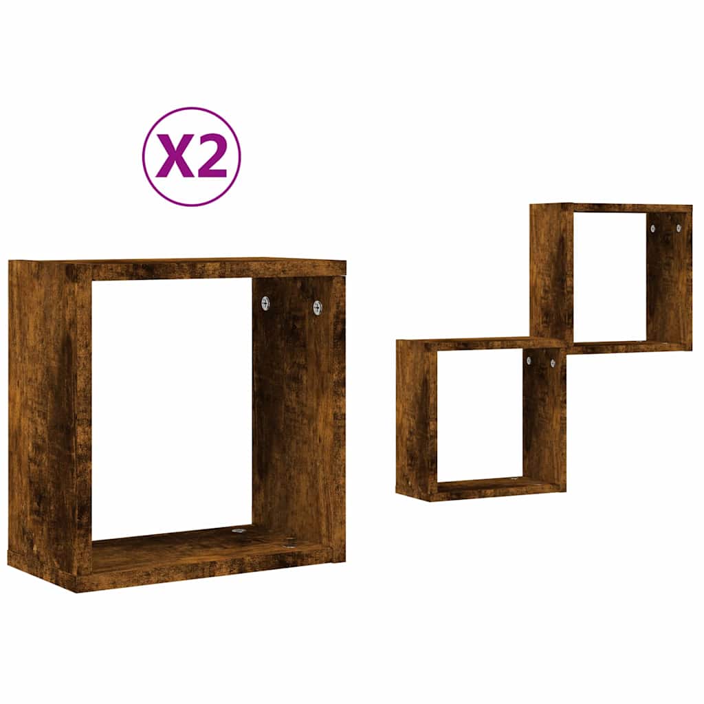 vidaXL Półki ścienne Cube 2 szt. Dąb wędzony 30x15x30 cm