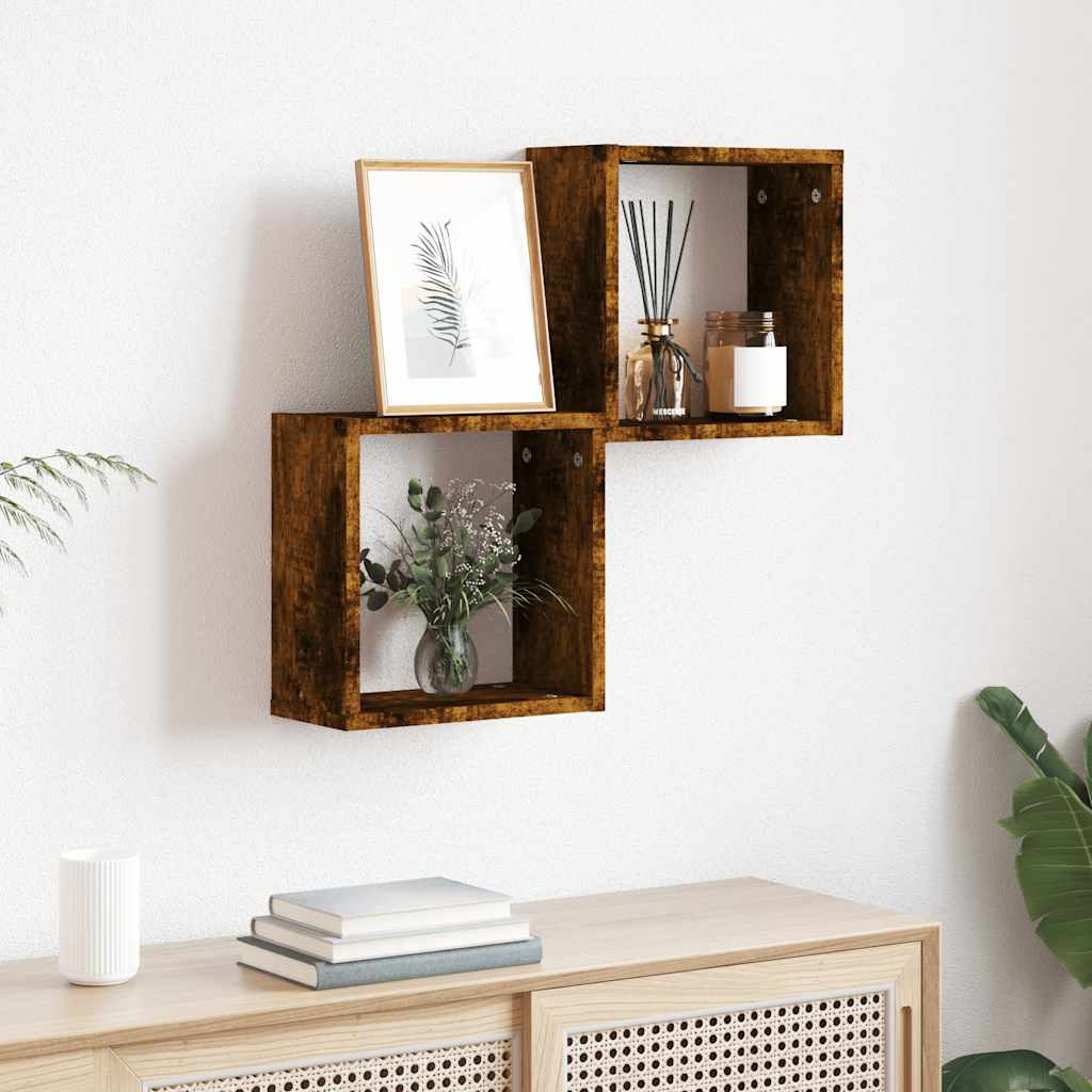 vidaXL Półki ścienne Cube 2 szt. Dąb wędzony 30x15x30 cm