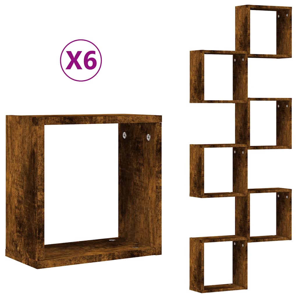 vidaXL Półki ścienne Cube 6 szt. Dąb wędzony 30x15x30 cm