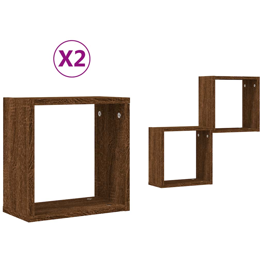 vidaXL Półki ścienne Cube 2 szt. Brązowy dąb 30x15x30 cm