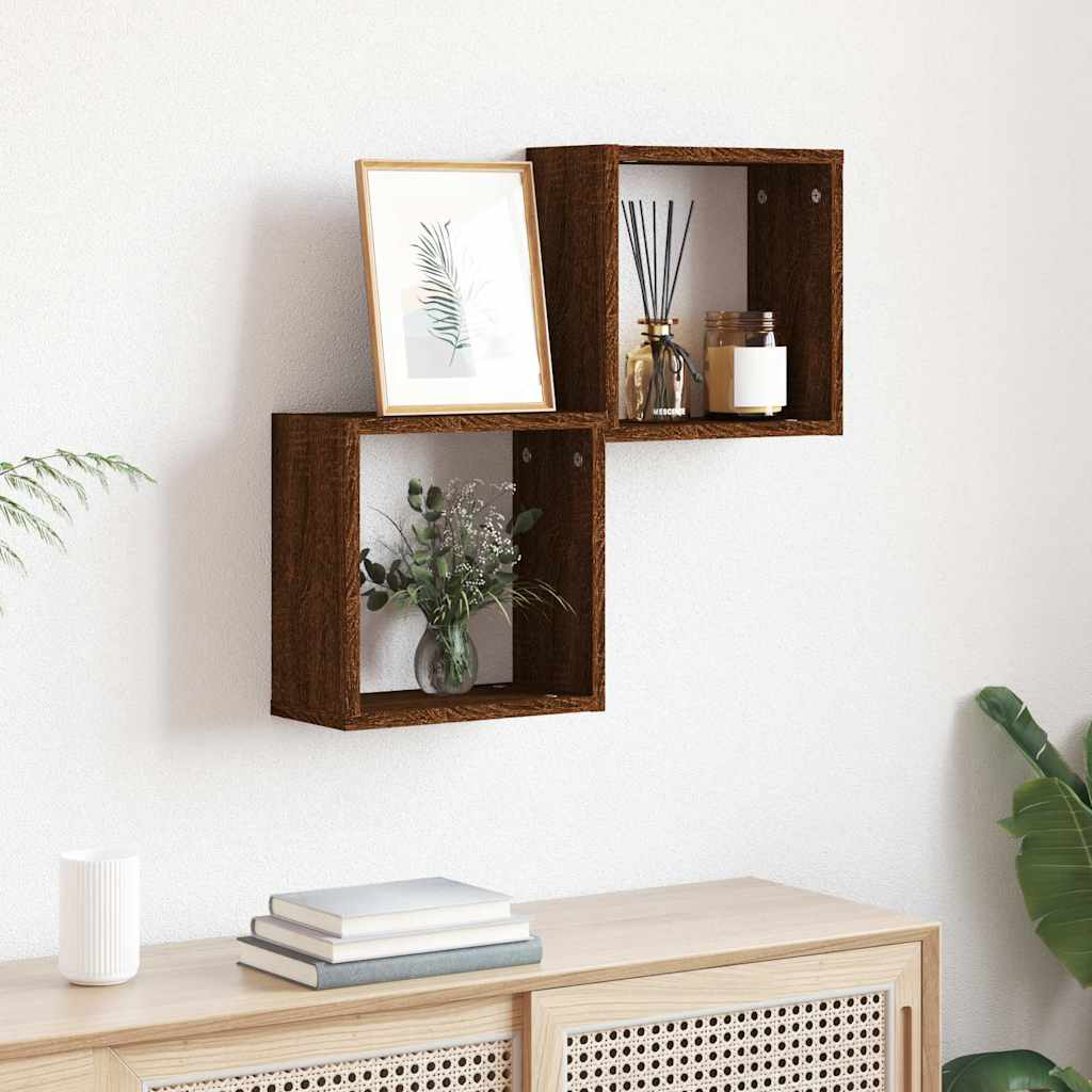 vidaXL Półki ścienne Cube 2 szt. Brązowy dąb 30x15x30 cm