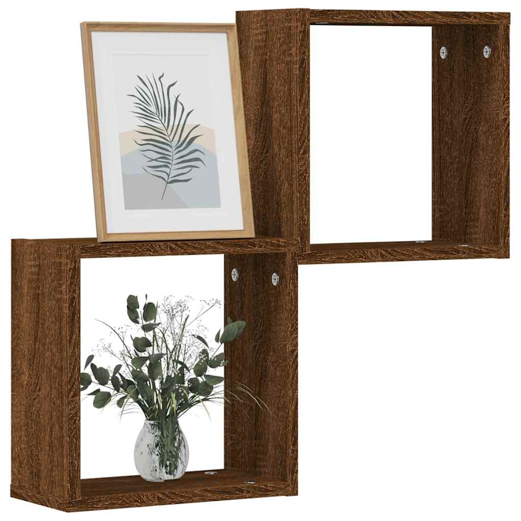 vidaXL Półki ścienne Cube 2 szt. Brązowy dąb 30x15x30 cm
