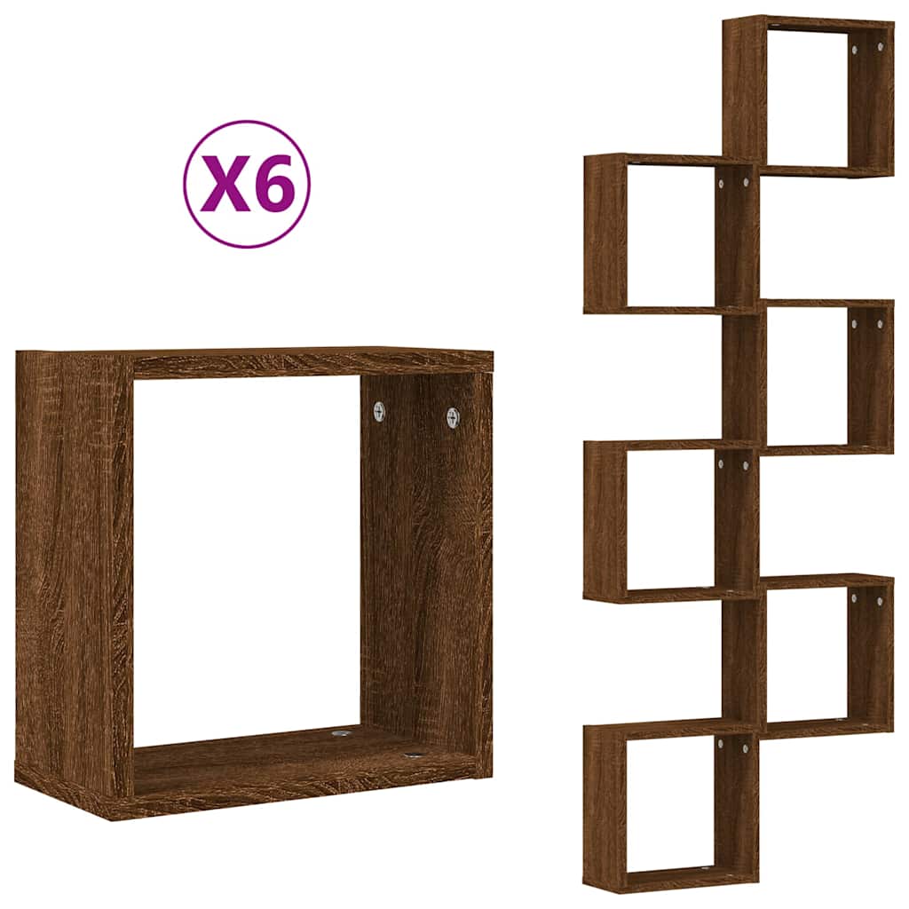vidaXL Półki ścienne Cube 6 szt. Brązowy dąb 30x15x30 cm