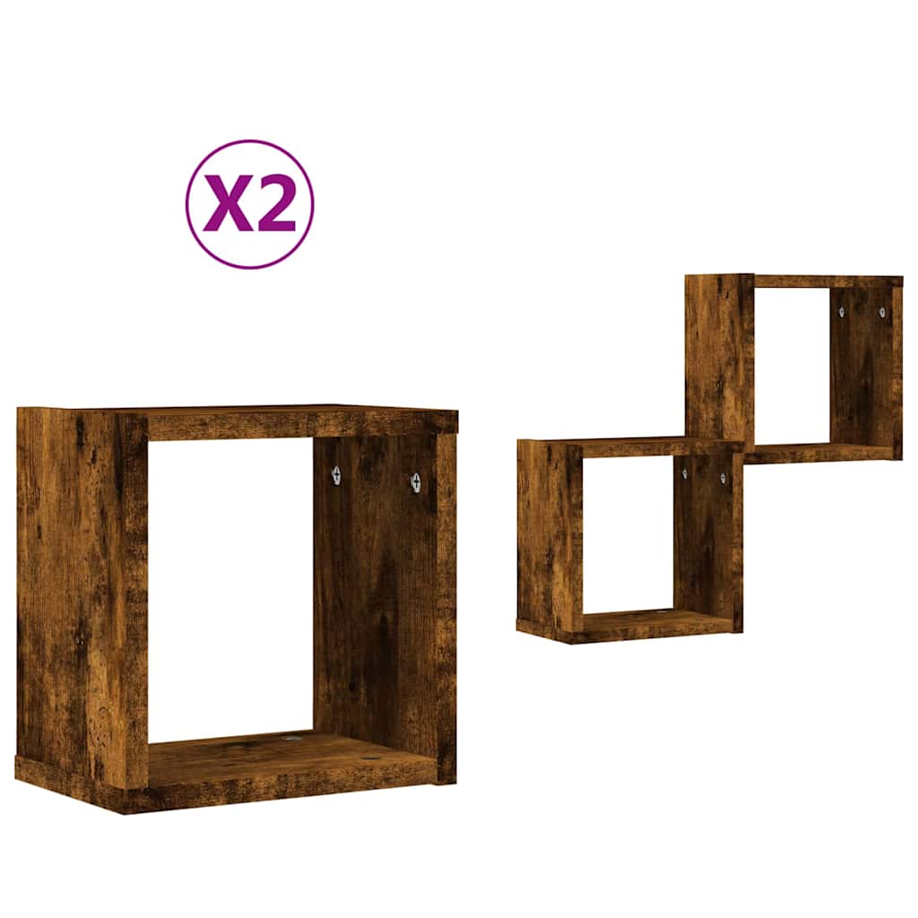 vidaXL Półki ścienne z półką 2 pcs Dąb wędzony 26 x 15 x 26 cm