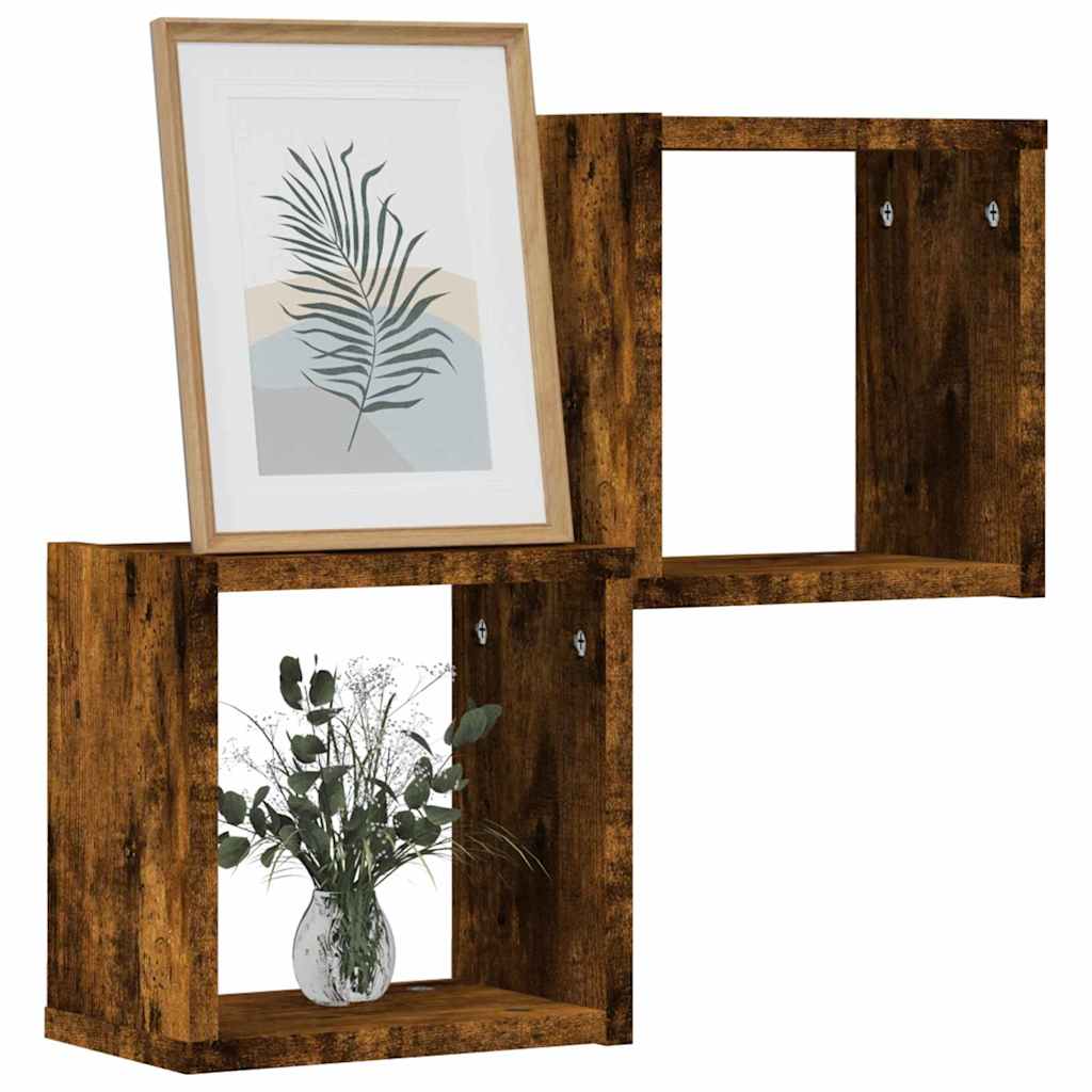 vidaXL Półki ścienne z półką 2 pcs Dąb wędzony 26 x 15 x 26 cm