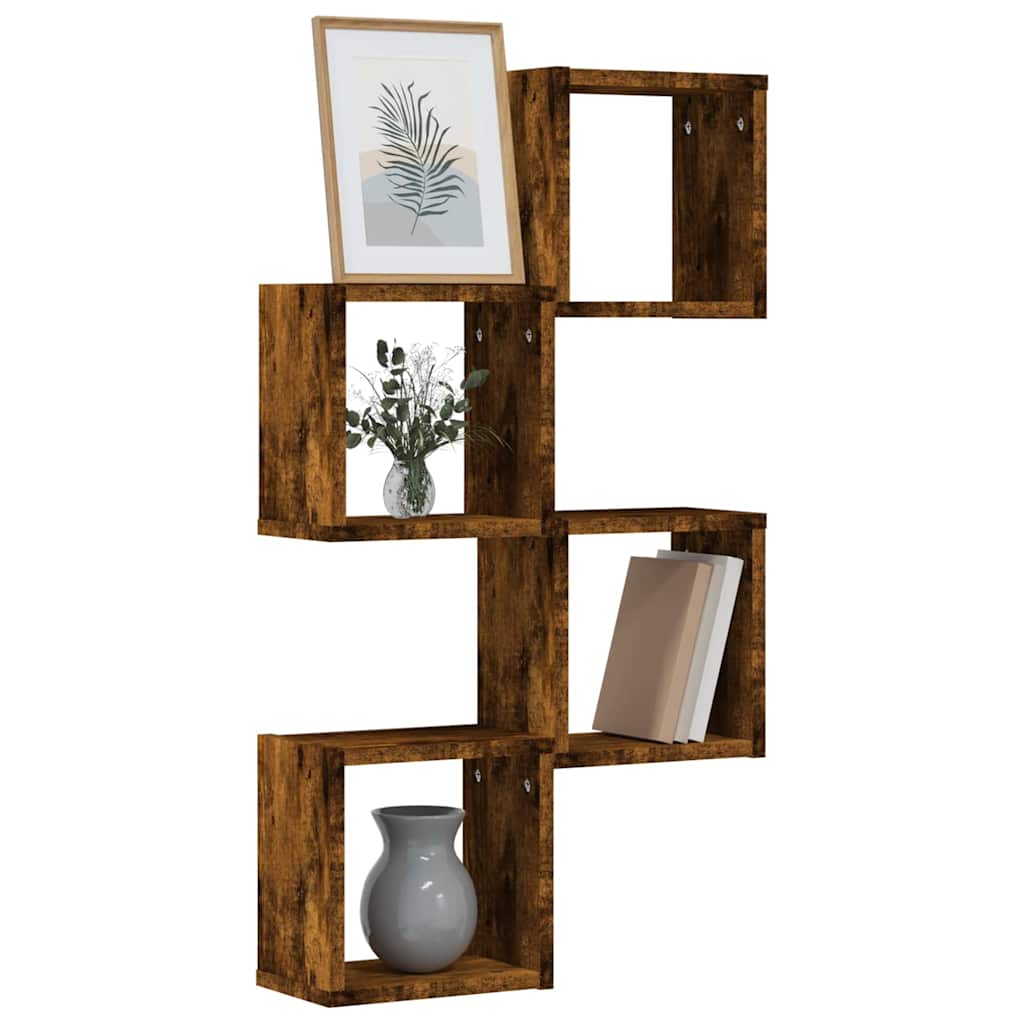 vidaXL Półki ścienne z półką 4 pcs Dąb wędzony 26 x 15 x 26 cm