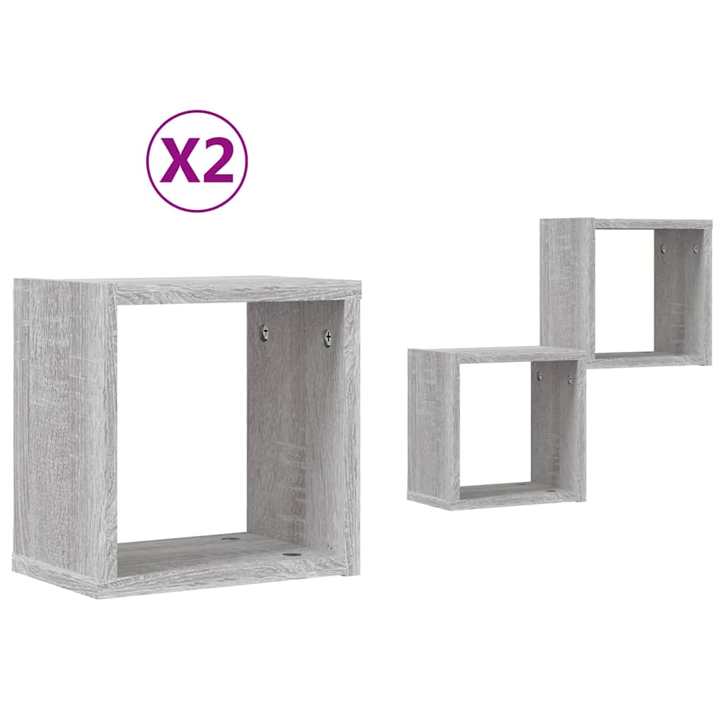 vidaXL Półki ścienne z półką 2 pcs Szary Sonoma 26 x 15 x 26 cm