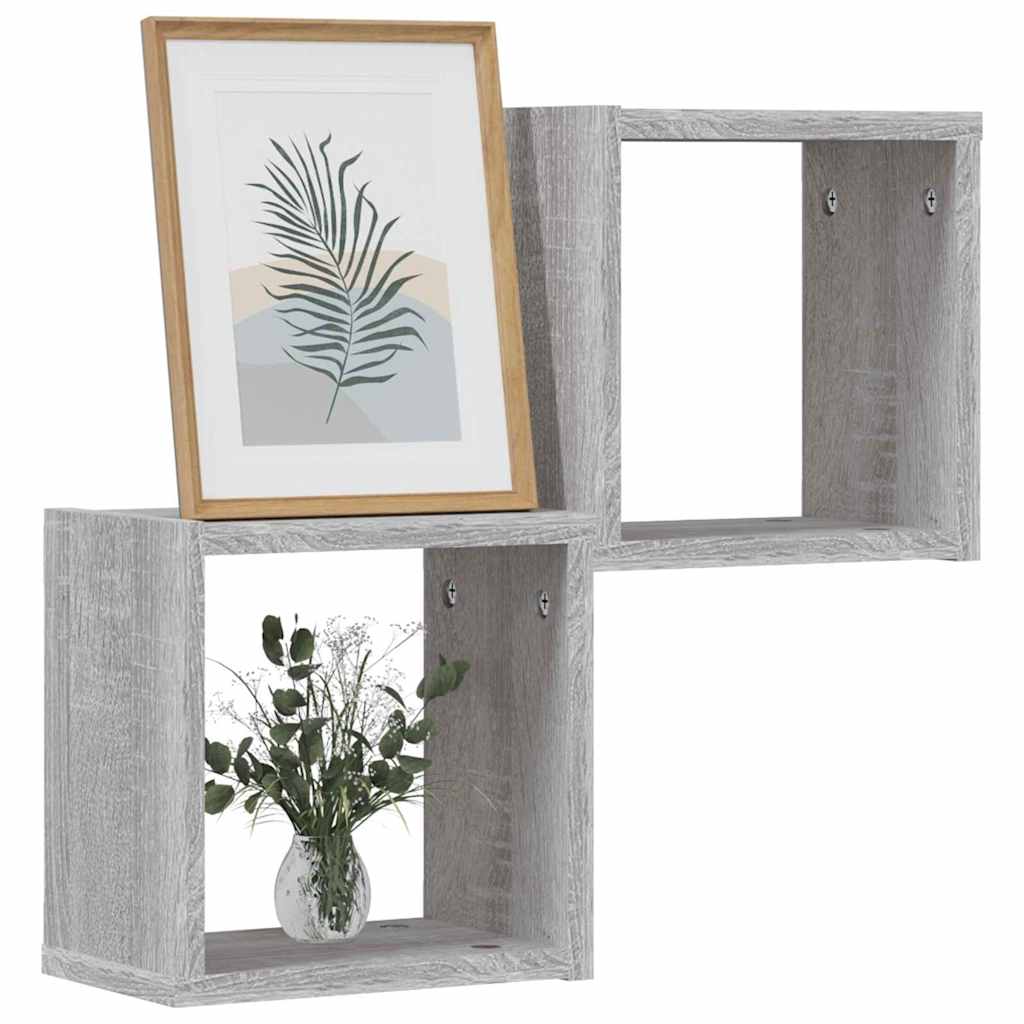 vidaXL Półki ścienne z półką 2 pcs Szary Sonoma 26 x 15 x 26 cm
