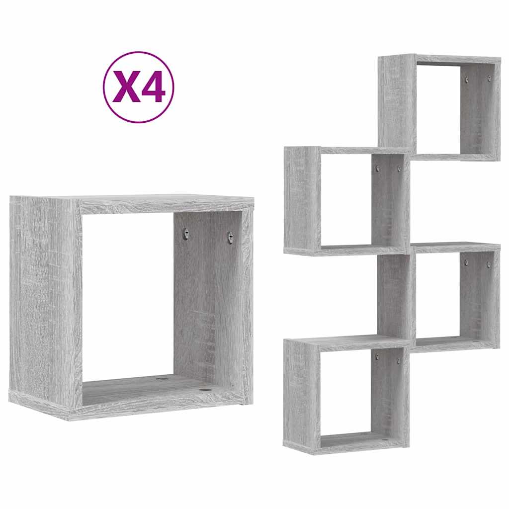 vidaXL Półki ścienne z półką 4 pcs Szary Sonoma 26 x 15 x 26 cm