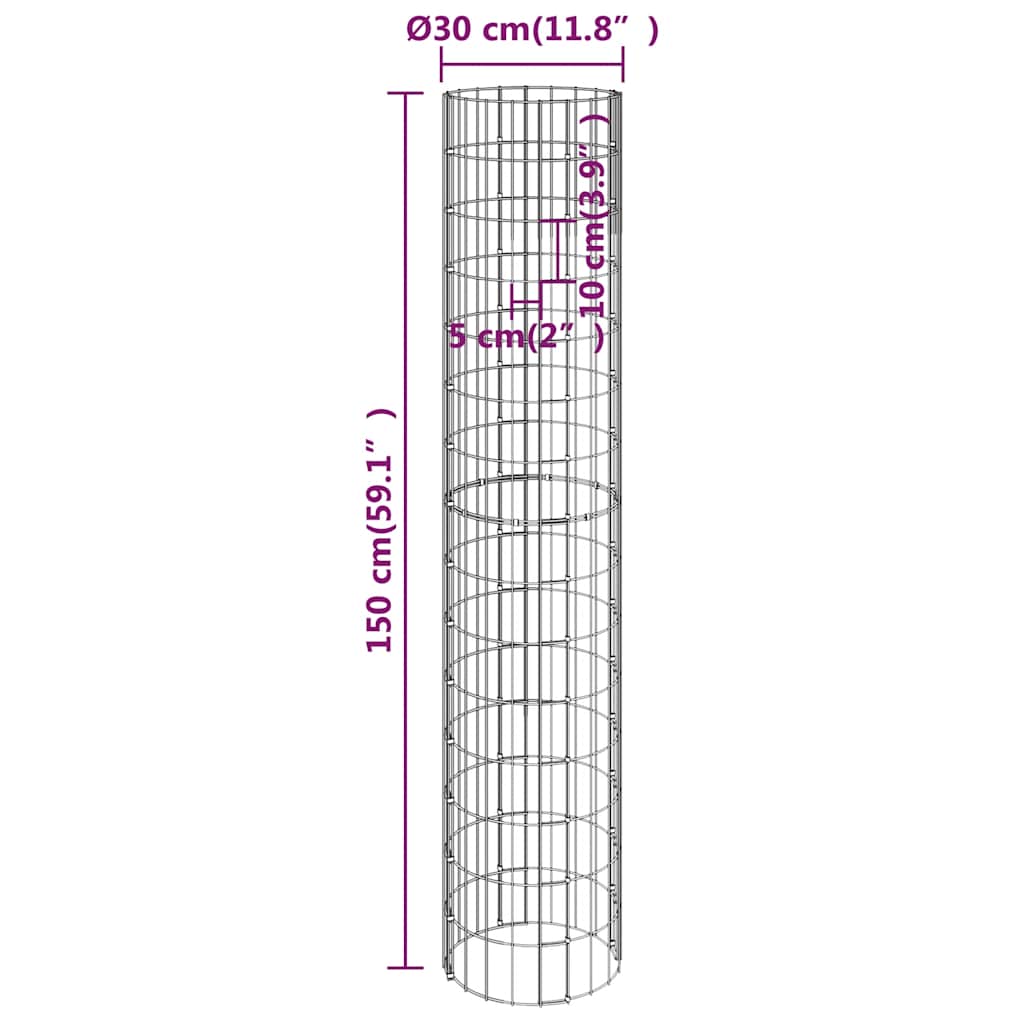vidaXL Okrągły słup gabionowy, galwanizowana stal, Ø30x150 cm
