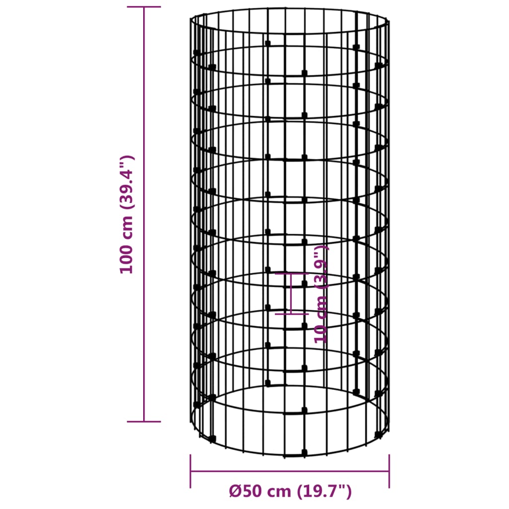 vidaXL Okrągły słup gabionowy, galwanizowana stal, Ø50x100 cm