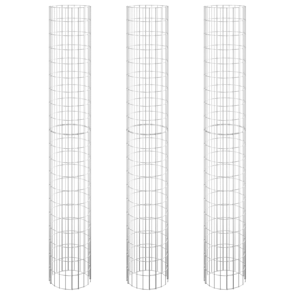 vidaXL Okrągłe donice gabionowe, podniesione, 3 szt., stal, Ø30x200 cm