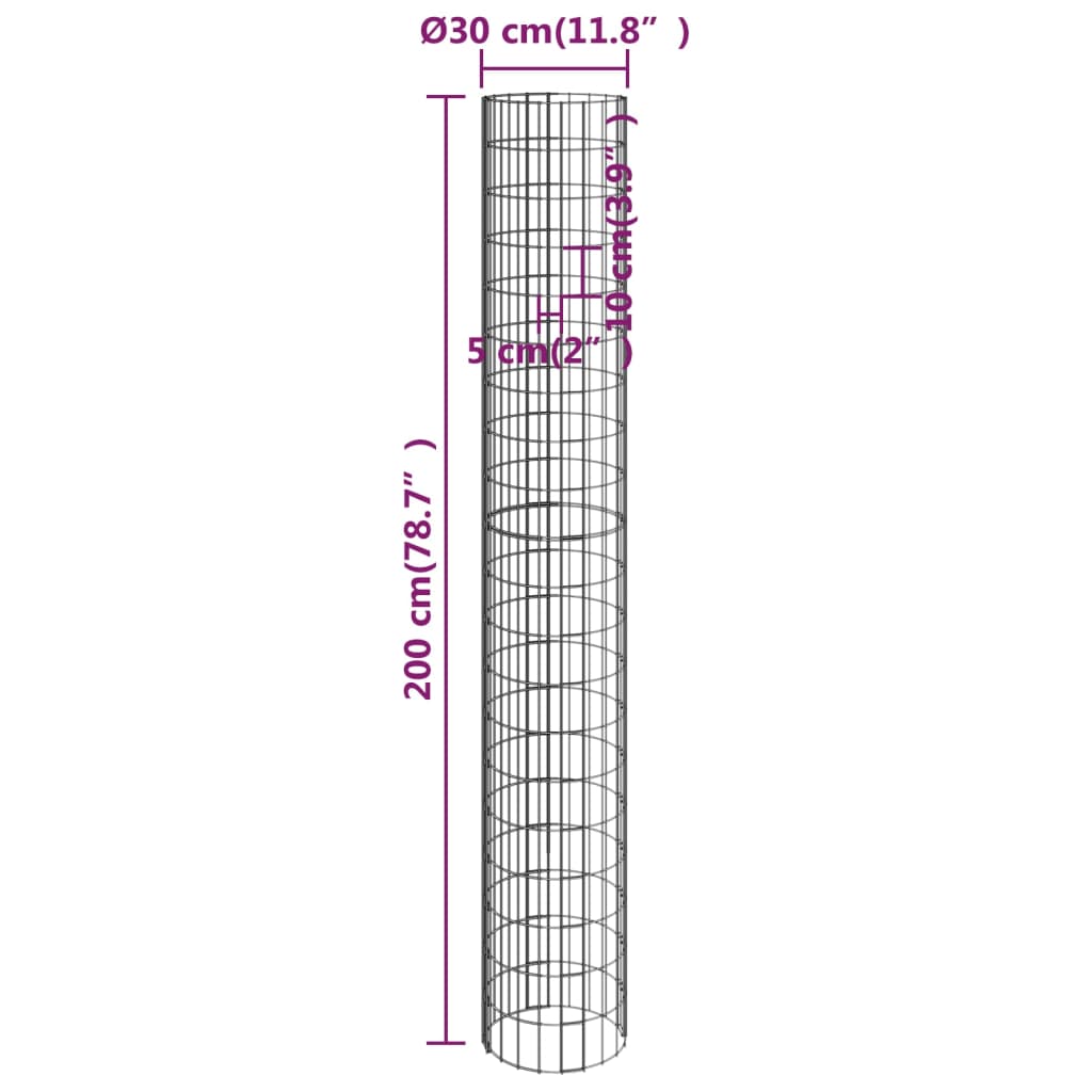 vidaXL Okrągłe donice gabionowe, podniesione, 3 szt., stal, Ø30x200 cm