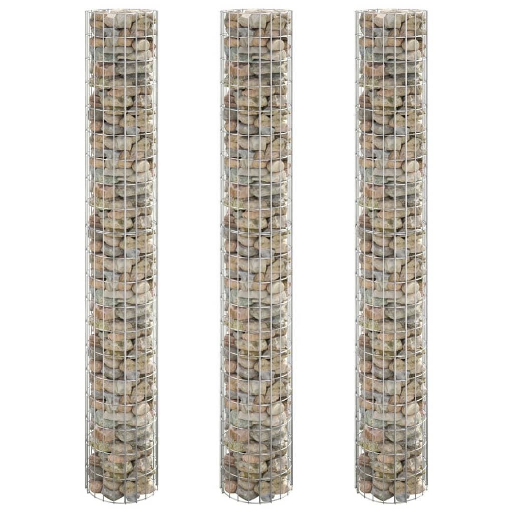 vidaXL Okrągłe donice gabionowe, podniesione, 3 szt., stal, Ø30x200 cm