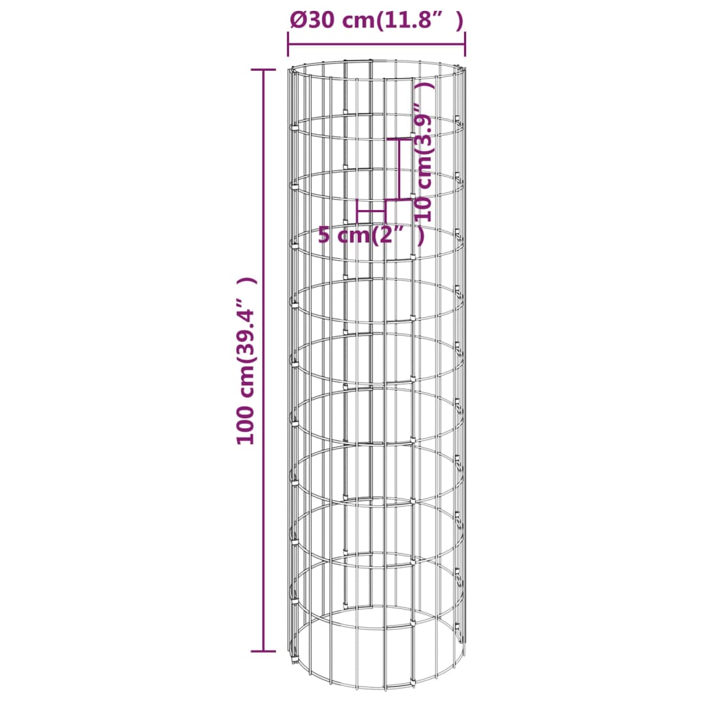 vidaXL Kosze gabionowe, okrągłe, 4 szt., Ø30x50/100/150/200 cm