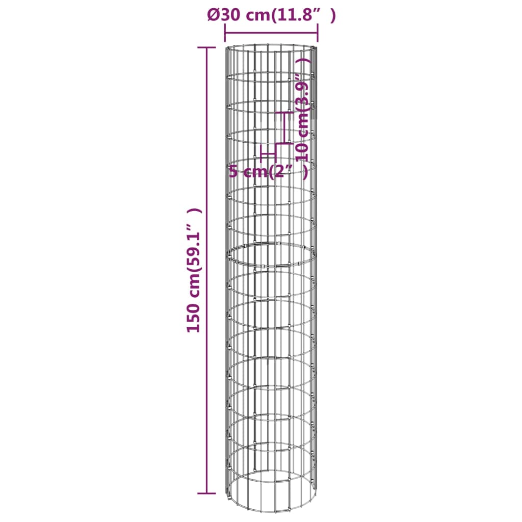 vidaXL Kosze gabionowe, okrągłe, 4 szt., Ø30x50/100/150/200 cm