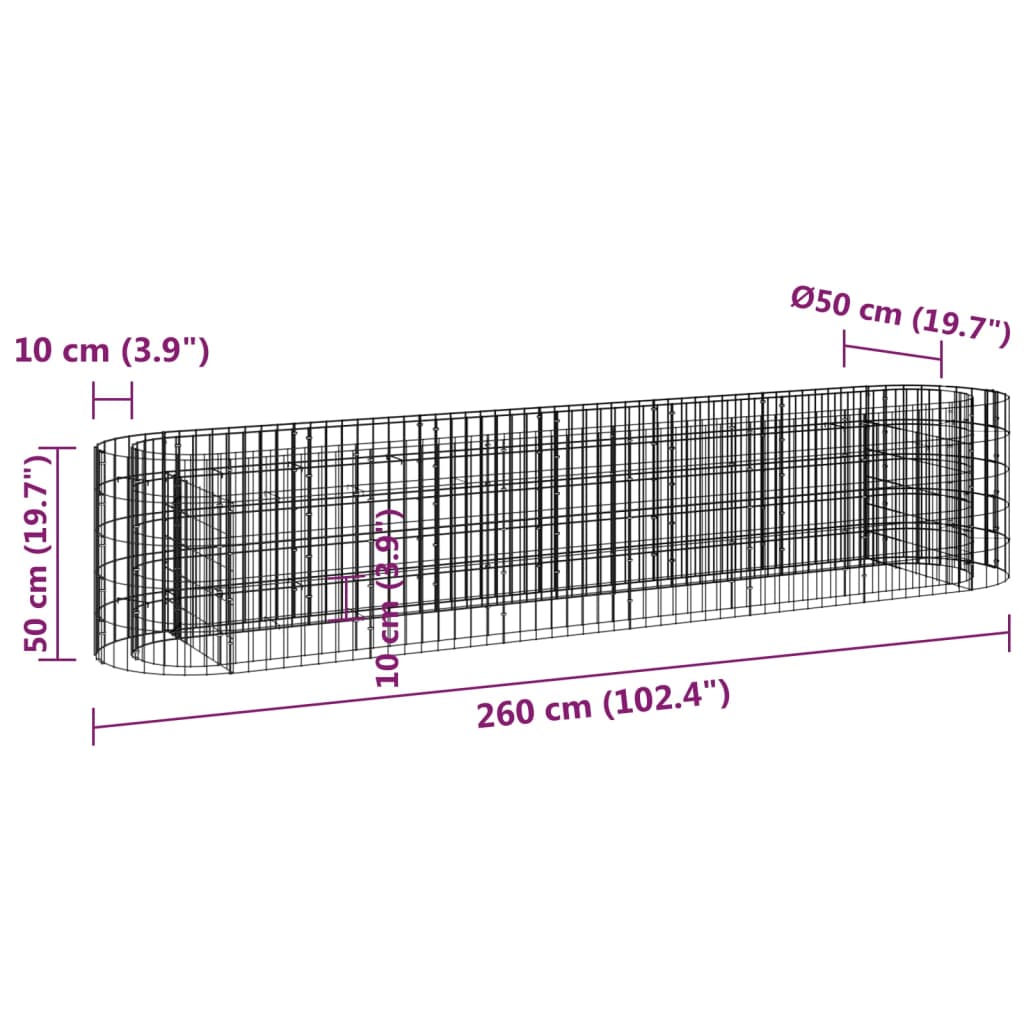 vidaXL Podwyższona donica gabionowa, galwanizowane żelazo 260x50x50 cm