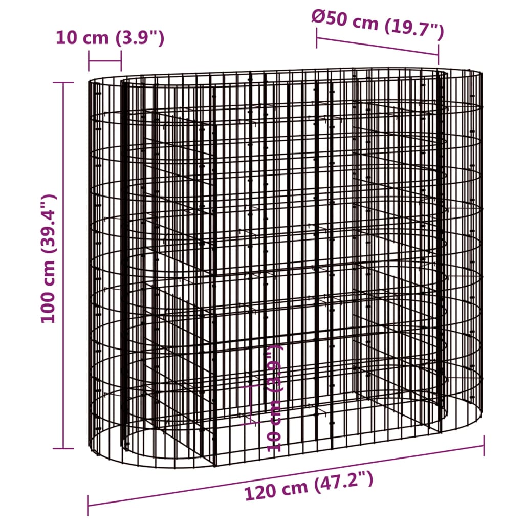 vidaXL Podwyższona donica gabionowa, galwanizowane żelazo, 120x50x100