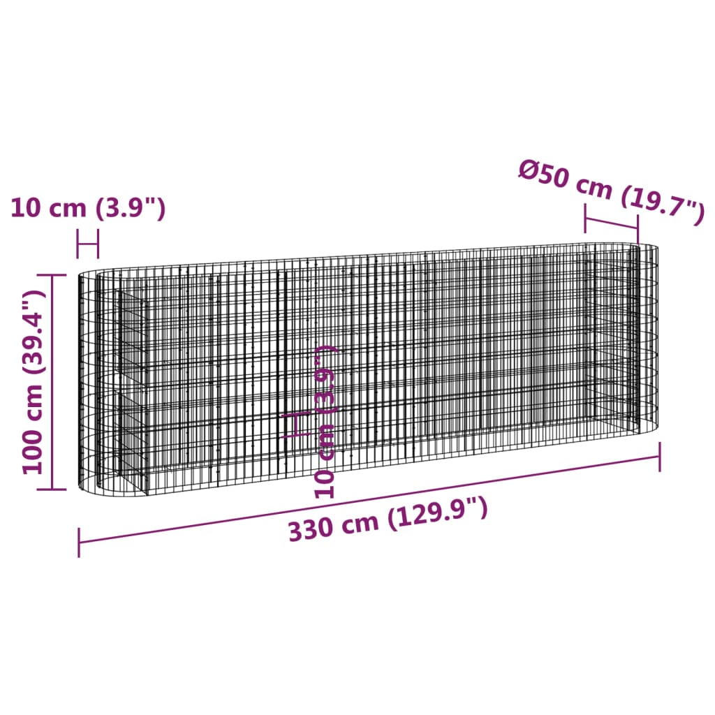 vidaXL Podwyższona donica gabionowa galwanizowane żelazo 330x50x100 cm
