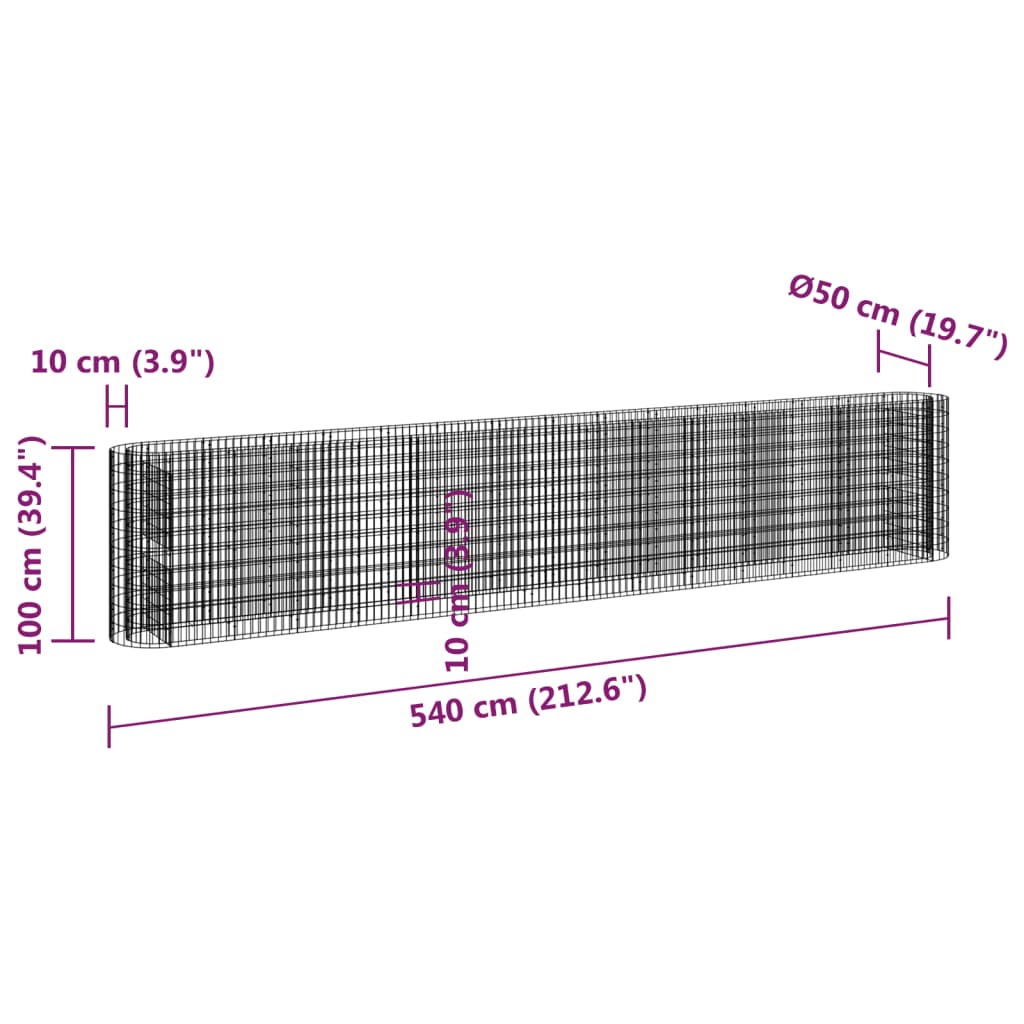 vidaXL Podwyższona donica gabionowa galwanizowane żelazo 540x50x100 cm